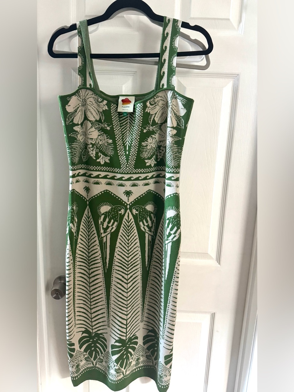 FARM Rio Green and White Tropical Knit Midi Dress size M new no tags - Picture 6 of 9
